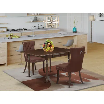 East West Furniture 3 Piece Dining Room Table Set In Brown