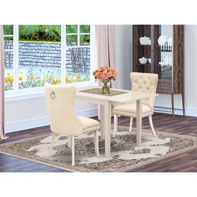 East West Furniture 3 Piece Dining Room Table Set In White