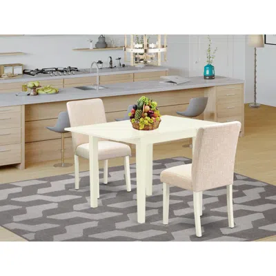East West Furniture 3-piece Dining Room Table Set-a Dinning Table And 2 Linen Fabrickitchen Chairs With High Back - Line
