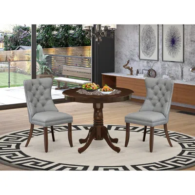 East West Furniture 3 Piece Dining Room Table Set Consists Of A Round Kitchen Table With Pedestal