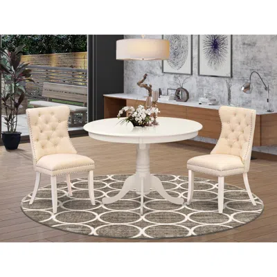 East West Furniture 3 Piece Dining Room Table Set Contains A Round Kitchen Table With Pedestal