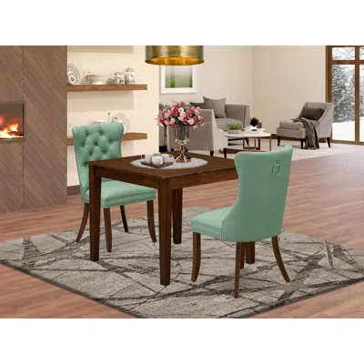 East West Furniture 3 Piece Dining Room Table Set Contains A Square Solid Wood Table In Green