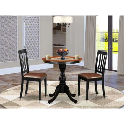 East West Furniture 3-piece Dining Room Table Set Include A Dining Table And 2 Faux Leather Dining Chairs With Slatted B In Black