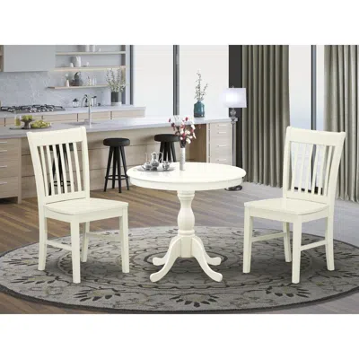 East West Furniture 3 Piece Dining Room Table Set Includes 1 Wood Dining Table And 2 Linen White Kitchen Chairs With Sla