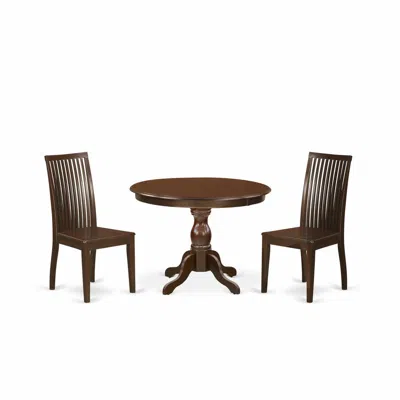 East West Furniture 3 Piece Dining Set - Mahogany Small Dining Table And 2 Mahogany Wood Dining Chairs With Slatted Back In Brown