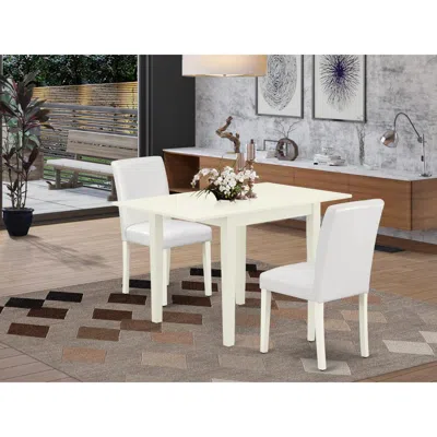 East West Furniture 3-piece Dining Set-a Wood Table And 2pu Leather Modern Dining Chairs With High Back - Linen White Fi