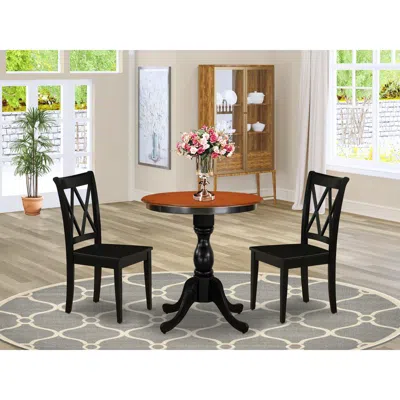 East West Furniture 3-piece Dining Set Consist Of Kitchen Table And 2 Dining Chairs With Double X Back - Black Finish