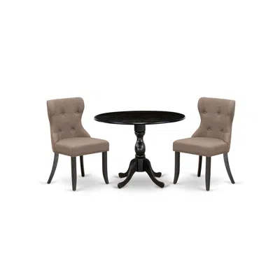 East West Furniture 3 Piece Dining Set Consists Of 1 Drop Leaves Dining Table And 2 Coffee Linen Fabric Dining Chair But In Multi