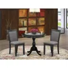 East West Furniture 3-piece Dining Set Consists Of A Round Pedestal Table With Drop Leaves And 2 Dark Gotham Grey Linen 