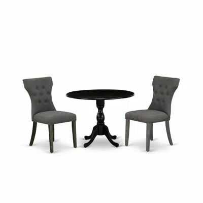 East West Furniture 3 Piece Dining Set Contains 1 Drop Leaves Table And 2 Dark Gotham Grey Linen Fabric Dining Chairs Bu In Multi