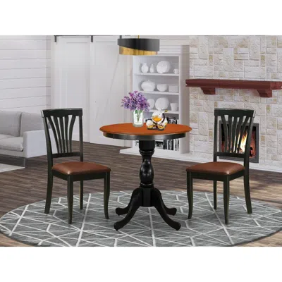 East West Furniture 3-piece Dining Set Contains A Dinning Table And 2 Faux Leather Dining Chairs With Slatted Back- Blac