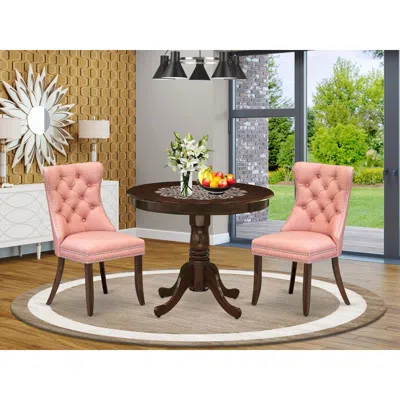 East West Furniture 3 Piece Dining Set Contains A Round Kitchen Table With Pedestal In Black