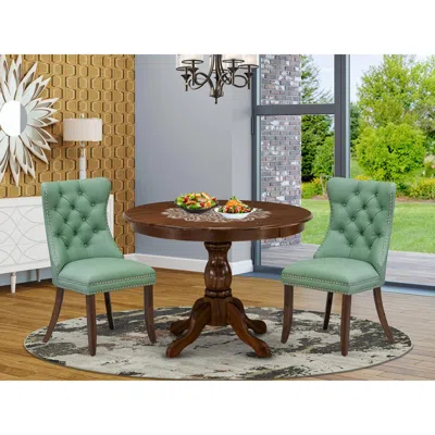 East West Furniture 3 Piece Dining Set For Small Spaces In Brown