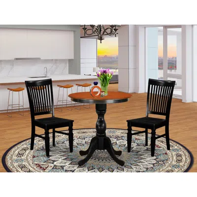 East West Furniture 3-piece Dining Set Include A Wooden Dining Table And 2 Dining Chairs With Slatted Back - Black Finis