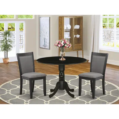 East West Furniture 3-piece Dining Set Includes A Dining Table With Drop Leaves And 2 Dark Gotham Grey Linen Fabric Dini In Black