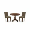 East West Furniture 3 Piece Dining Table Set - Mahogany Dining Table And 2 Coffee Linen Fabric Mid Century Modern Chairs In Multi
