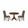 East West Furniture 3 Piece Dining Table Set - Mahogany Dining Table And 2 Dark Coffee Linen Fabric Upholstered Dining C In Brown
