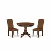 East West Furniture 3 Piece Dining Table Set - Mahogany Wood Table And 2 Brown Faux Leather Chairs For Dining Room In Brown