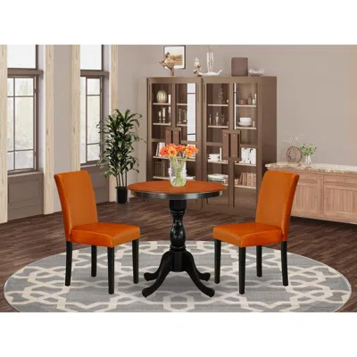 East West Furniture 3-piece Dining Table Set Consist Of Wood Table And 2 Baked Bean Pu Leather Dining Chairs With High B