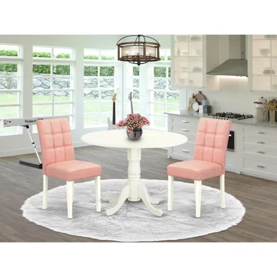 East West Furniture 3 Piece Dining Table Set Consists A Dinner Table In Pink