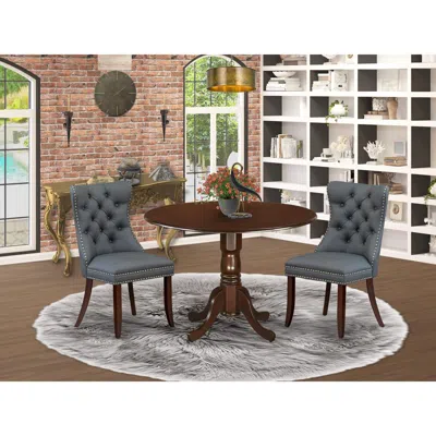 East West Furniture 3 Piece Dining Table Set Consists Of A Round Kitchen Table With Dropleaf