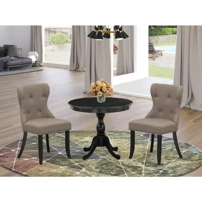 East West Furniture 3 Piece Dining Table Set Contains 1 Dining Room Table And 2 Coffee Linen Fabric Dining Chairs Button In Multi