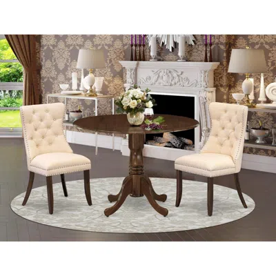 East West Furniture 3 Piece Dining Table Set Contains A Round Kitchen Table With Dropleaf