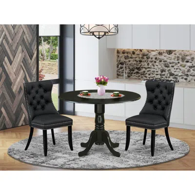 East West Furniture 3 Piece Dining Table Set Contains A Round Kitchen Table With Dropleaf