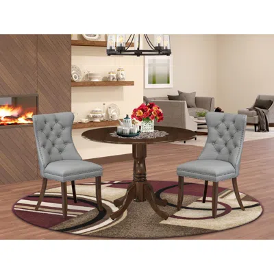 East West Furniture 3 Piece Dining Table Set Contains A Round Kitchen Table With Dropleaf In Gray