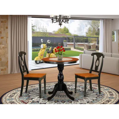 East West Furniture 3-piece Dining Table Set Contains A Wood Table And 2 Mid Century Dining Chairs With Napoleon Back -  In Black