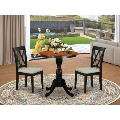 East West Furniture 3-piece Dining Table Set Include A Dining Table And 2 Linen Fabric Dining Room Chairs With Double X  In Black