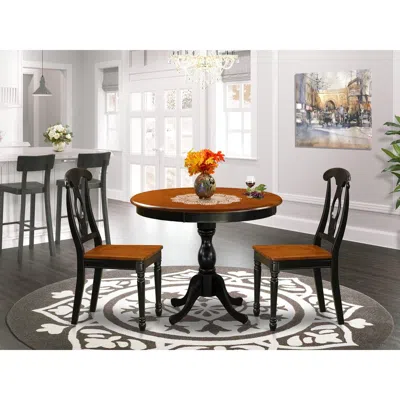 East West Furniture 3-piece Dining Table Set Include A Dinner Table And 2 Dinning Chairs With Napoleon Back - Black Fini In Multi