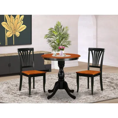 East West Furniture 3-piece Dining Table Set Include A Modern Dining Table And 2 Dining Chairs With Slatted Back - Black In Brown