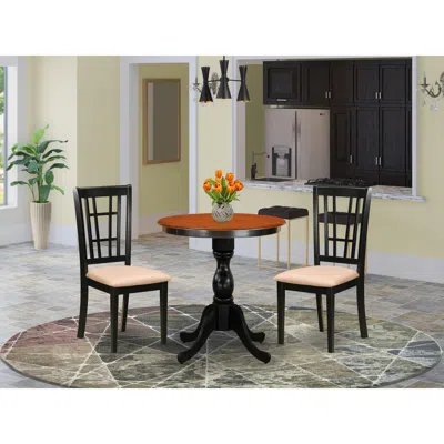East West Furniture 3-piece Dining Table Set Include A Modern Dining Table And 2 Linen Fabric Dining Room Chairs With Sl In Multi
