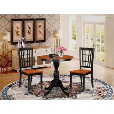 East West Furniture 3-piece Dining Table Set Include A Round Dining Table And 2 Wooden Chairs With Slatted Back - Black 