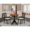 East West Furniture 3-piece Dining Table Set Include A Wood Table And 2 Linen Fabric Kitchen Chairs With Ladder Back - B