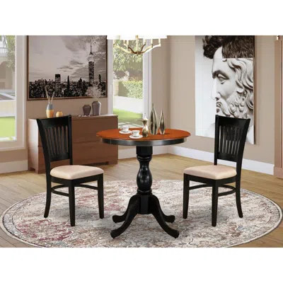 East West Furniture 3-piece Dining Table Set Include A Wood Table And 2 Linen Fabric Kitchen Chairs With Slatted Back - 