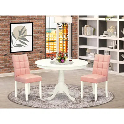 East West Furniture 3 Piece Dinner Table Set In Brown