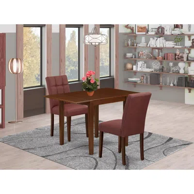 East West Furniture 3 Piece Dinner Table Set In Brown