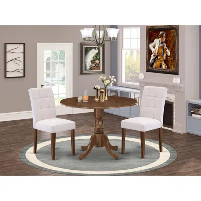 East West Furniture 3 Piece Dinner Table Set In White