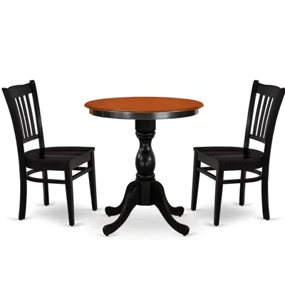East West Furniture 3-piece Dinner Table Set Consist Of Mid Century Table And 2 Wooden Chairs With Slatted Back - Black 