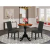East West Furniture 3-piece Dinner Table Set Consist Of Wood Dining Table And 2 Black Linen Fabric Parson Chairs With Hi