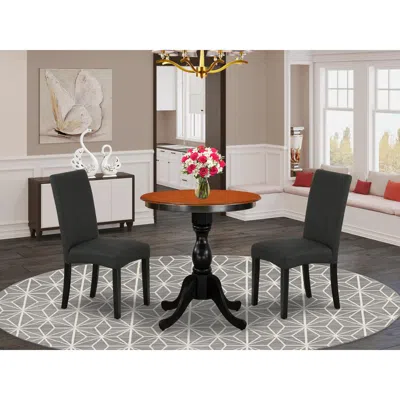 East West Furniture 3-piece Dinner Table Set Consist Of Wood Dining Table And 2 Black Linen Fabric Parson Chairs With Hi In Gray