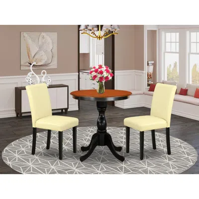 East West Furniture 3-piece Dinner Table Set Consist Of Wood Table And 2 Eggnog Pu Leather Parson Chairs With High Back  In Black