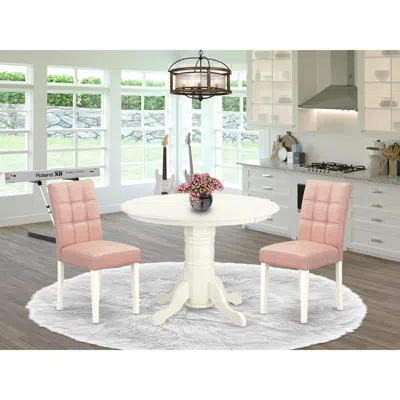 East West Furniture 3 Piece Dinner Table Set Contain A Mid-century Dining Table In White