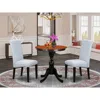 East West Furniture 3-piece Dinner Table Set Include A Dining Table And 2 Grey Linen Fabric Padded Chairs With Stylish H