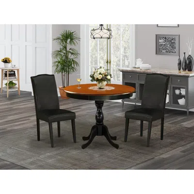 East West Furniture 3-piece Dinner Table Set Includes A Kitchen Dining Table And 2 Black Pu Leather Padded Chairs With H