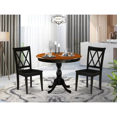 East West Furniture 3-piece Dinning Room Set Contains A Wooden Table And 2 Wooden Dining Chairs With Double-x Back - Bla In Black