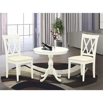 East West Furniture 3 Piece Dinning Room Table Set Contains 1 Wood Table And 2 Linen White Dining Room Chairs With Doubl