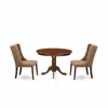 East West Furniture 3-piece Kitchen Dining Room Set Includes 1 Pedestal Dining Table And 2 Light Sable Linen Fabric Kitc In Brown